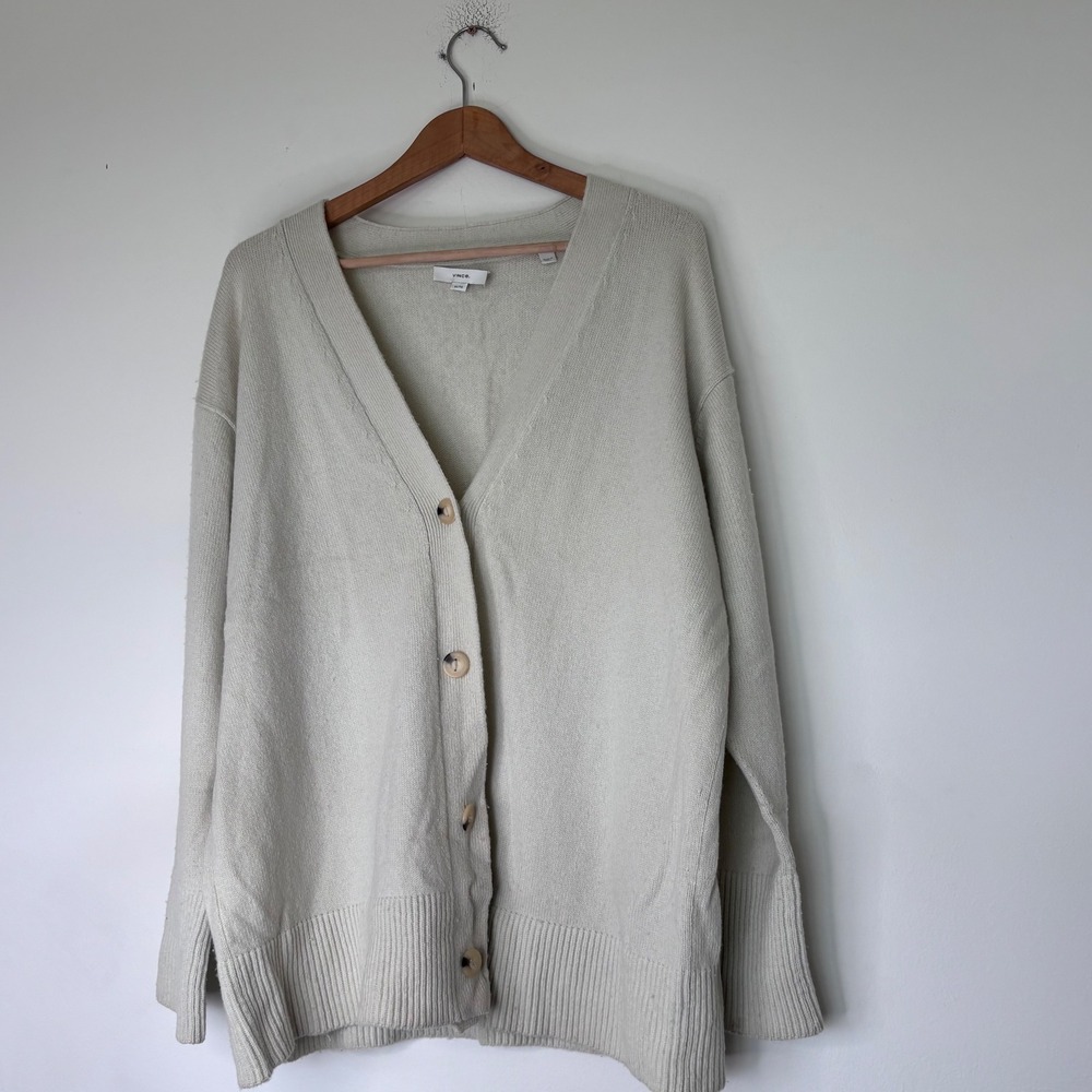 Vince Wool Cashmere Cream Long Grandpa Cardigan Size XL - Picture 2 of 6